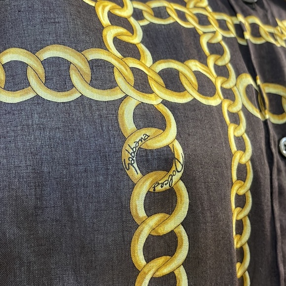 Dolce & Gabbana Chain Link Brown Semi Sheer Blouse - Picture 2 of 11